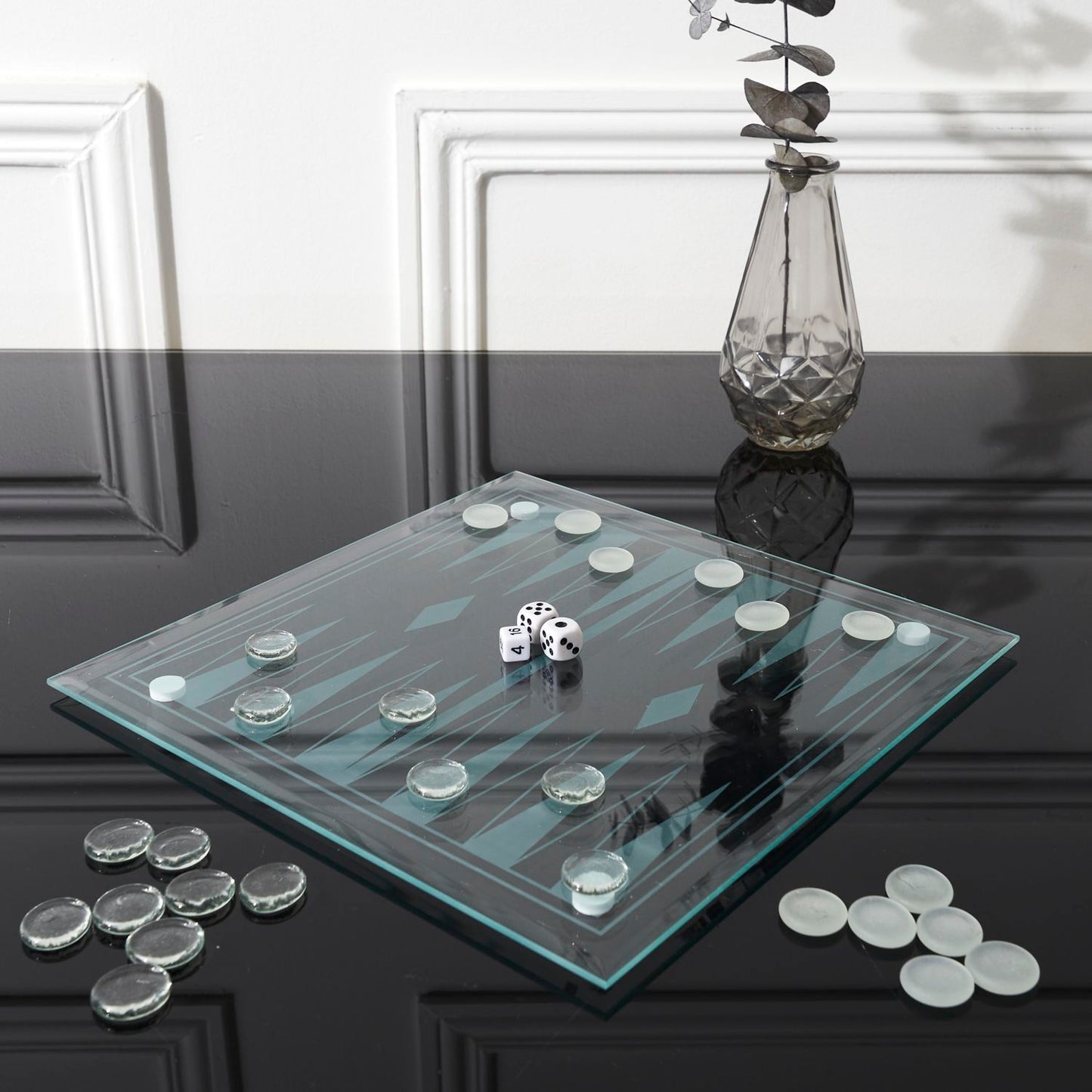 JEU DE BACKGAMMON EN VERRE