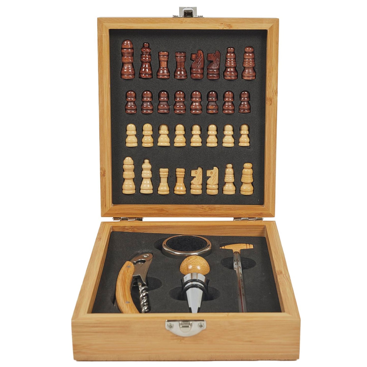 COFFRET VIN ET JEU ECHECS BAMBOU