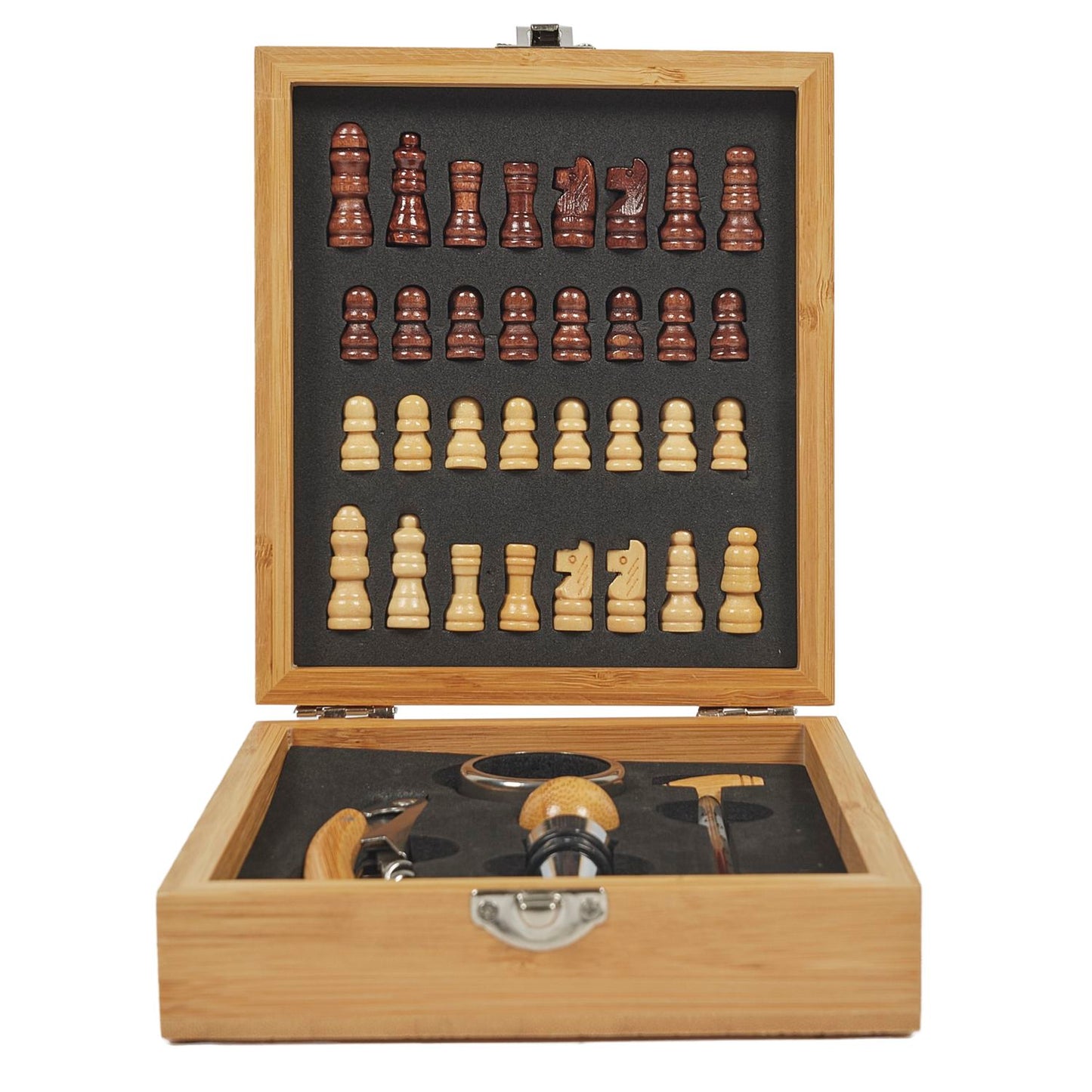 COFFRET VIN ET JEU ECHECS BAMBOU