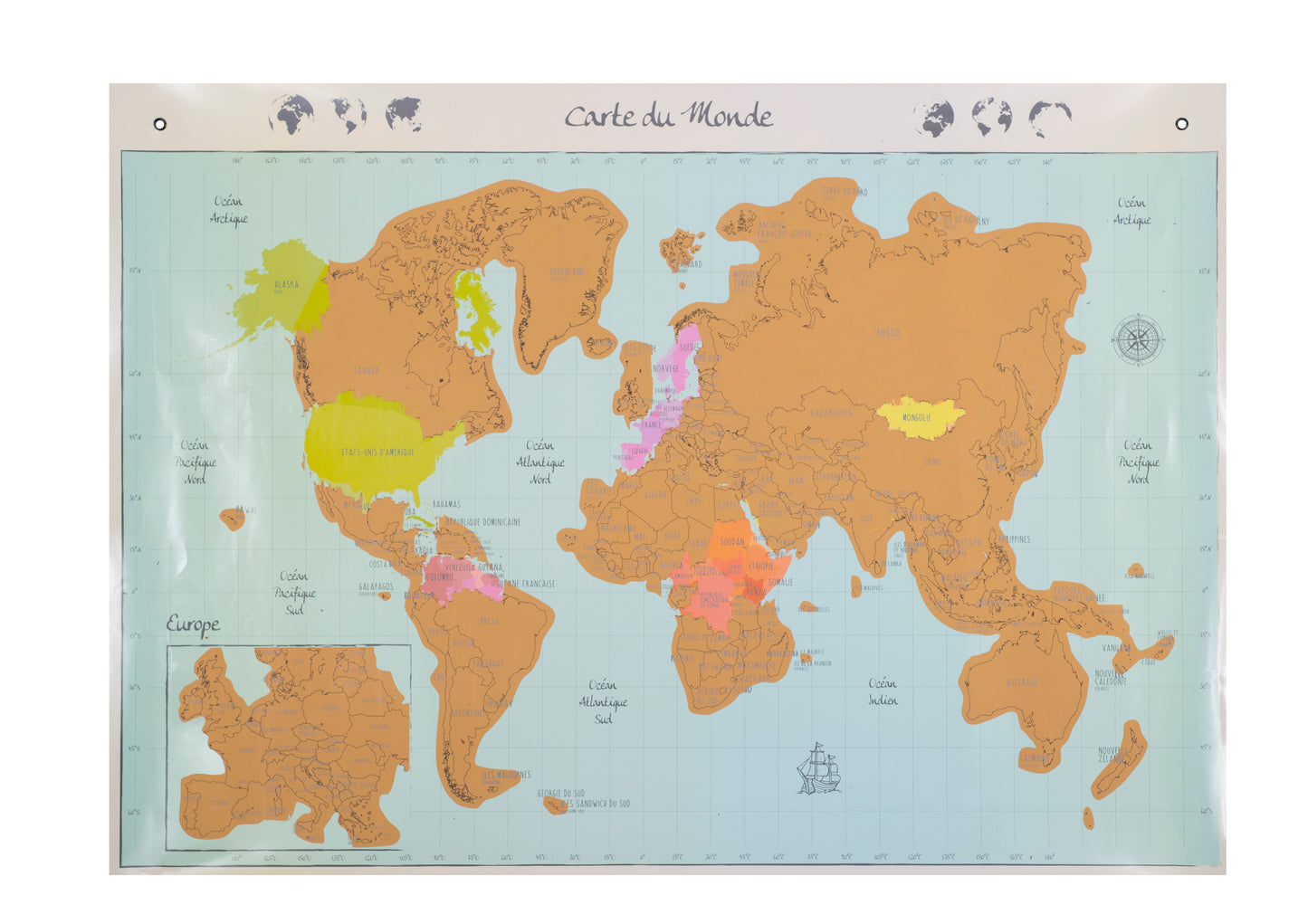 Carte du Monde à Gratter Planisphère en Français