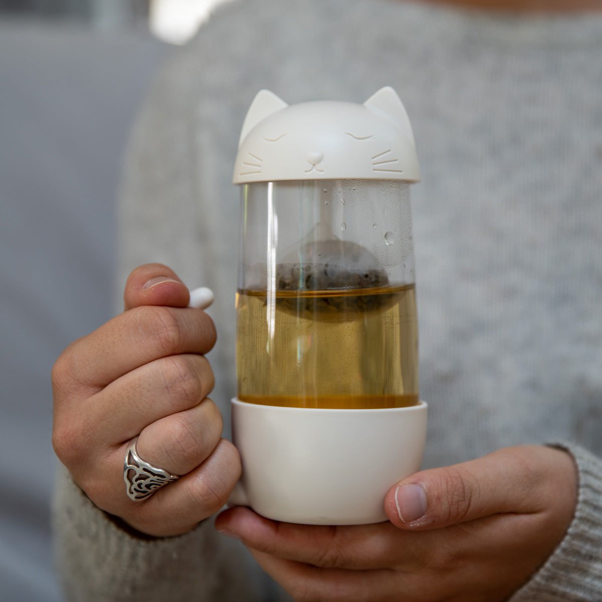 Tasse à thé en verre chat, bouteille d'eau avec infuseur à thé en
